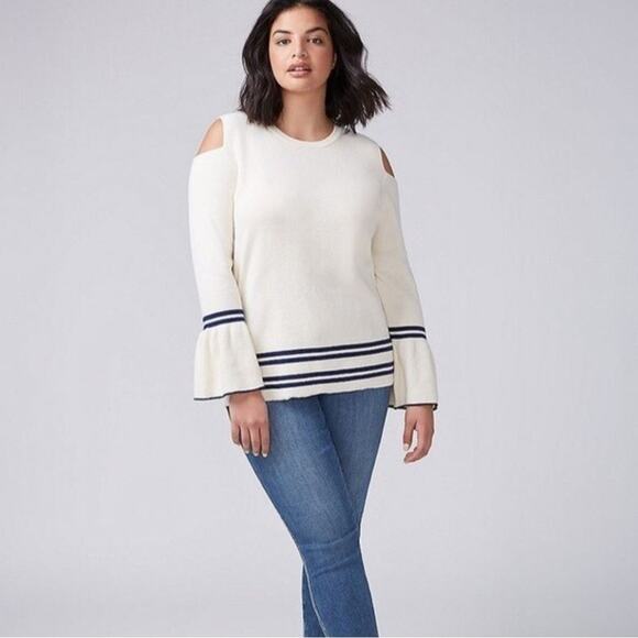 Lane Bryant Cream Sweater with Navy Stripes - Picture 1 of 9